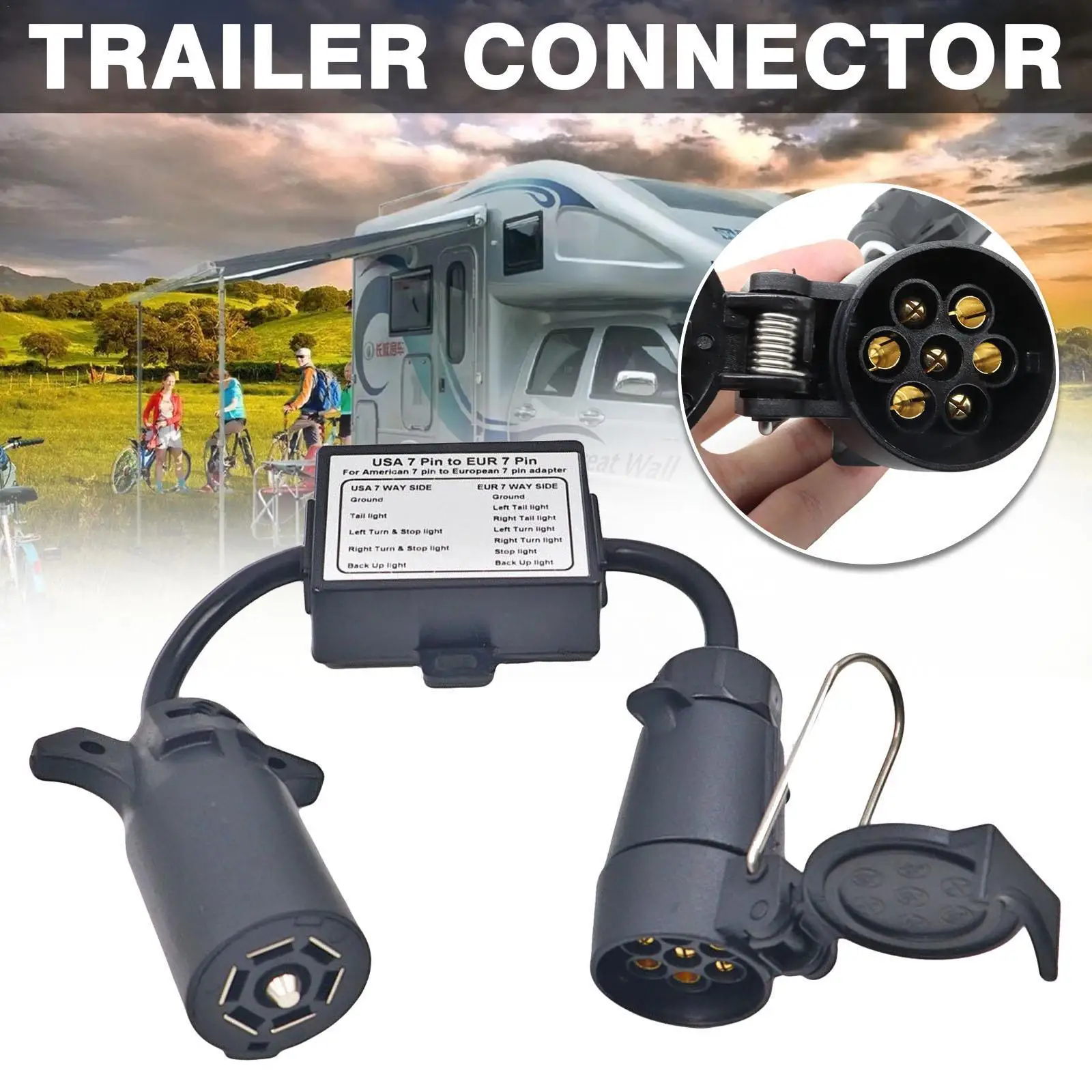 

Usa To Eu Trailer Light Converter Us Vehicle 7-pole Connector Eu Round Rv Trailer 7-pin To Socket Plug European Blade H4y7
