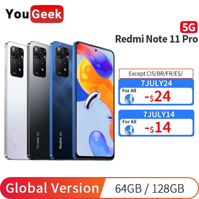 Xiaomi Redmi Note 11 Pro Телефон 64 ГБ/128 ГБ Snapdragon 695 NFC 5000 МП |