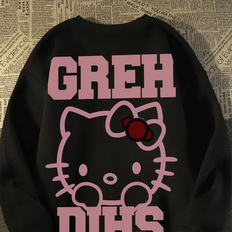 

Новинка, женские пуловеры Sanrio, Hello Kitty Kawaii с принтом Y2k, женский свитер с круглым вырезом, зимняя толстовка, универсальные Топы оверсайз с длинным рукавом