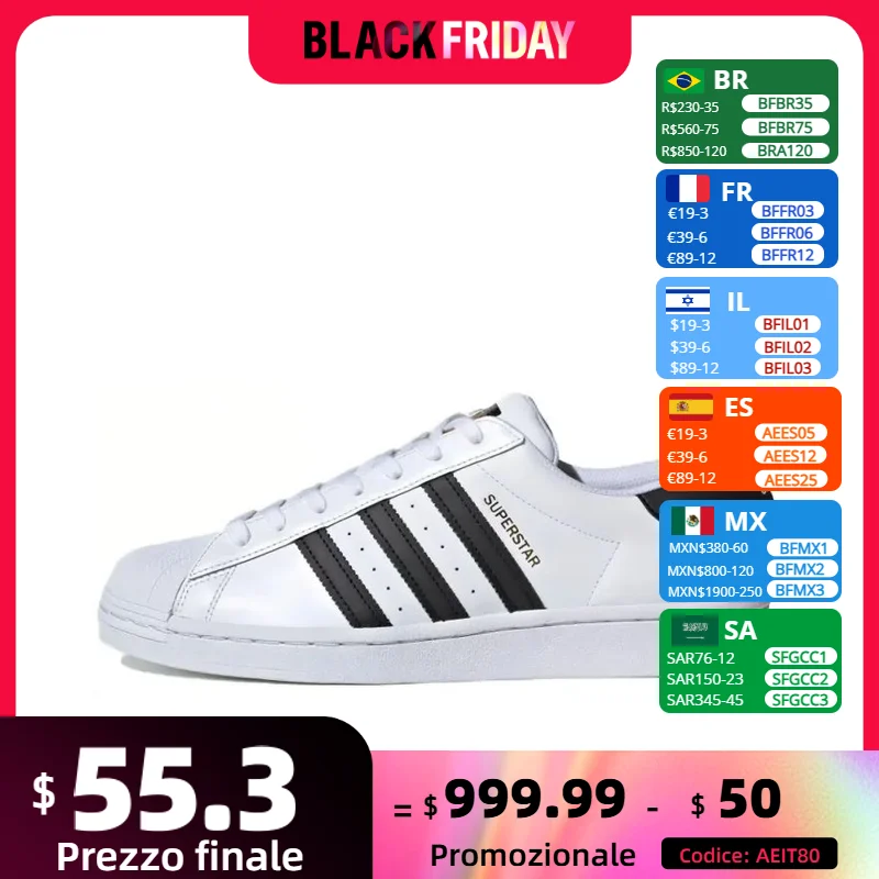 Adidas Shell Head Модные противоскользящие низкие кроссовки унисекс черно-белые