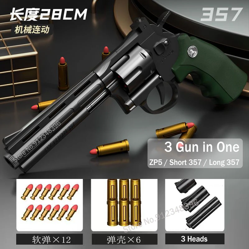 

3 Heads Automatic Burst ZP5 357 Revolver Pistol Soft Dart Bullet Launcher Toys Gun CS Outdoor Weapon Shooter For Kids Adult Gift