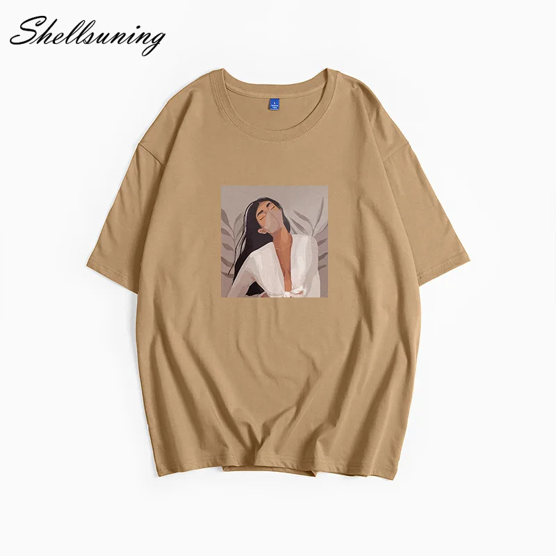 

Shellsuning Summer Harajuku Printed Graphic T Shirts Women Aesthetic Chic Vintage Short Sleeves Tee Oversized Cotton Female Tops