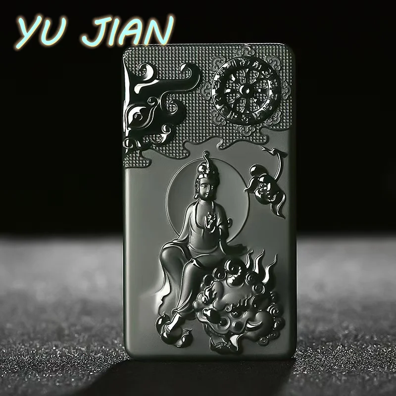 

Natural Hetian Cyan Jade Carving Puxian Bodhisattva Pendant Hand-Carved Jadeite Necklace Men and Women With Chain Exquisite Jewe