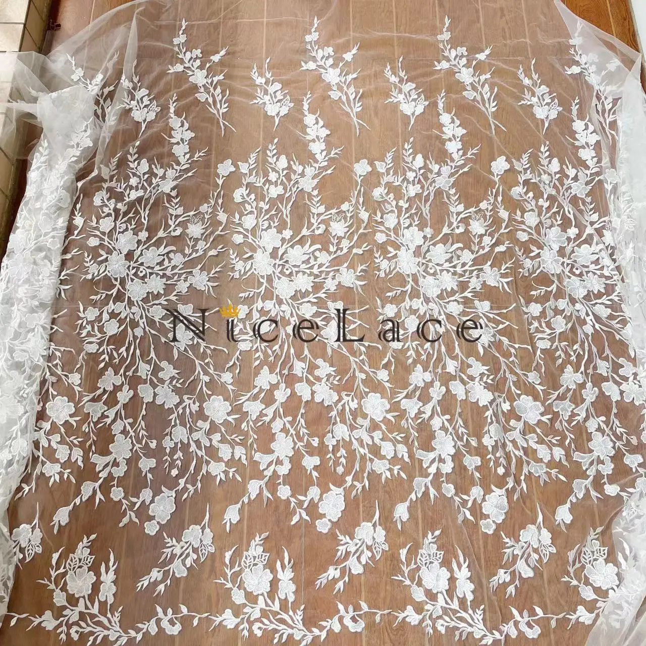 

Nicelace 1Yard/Lot Lovely Flowers Embroidery Lace Fabric With Soft Tulle For Bridal Dress Wedding Gowns Garments Width 130