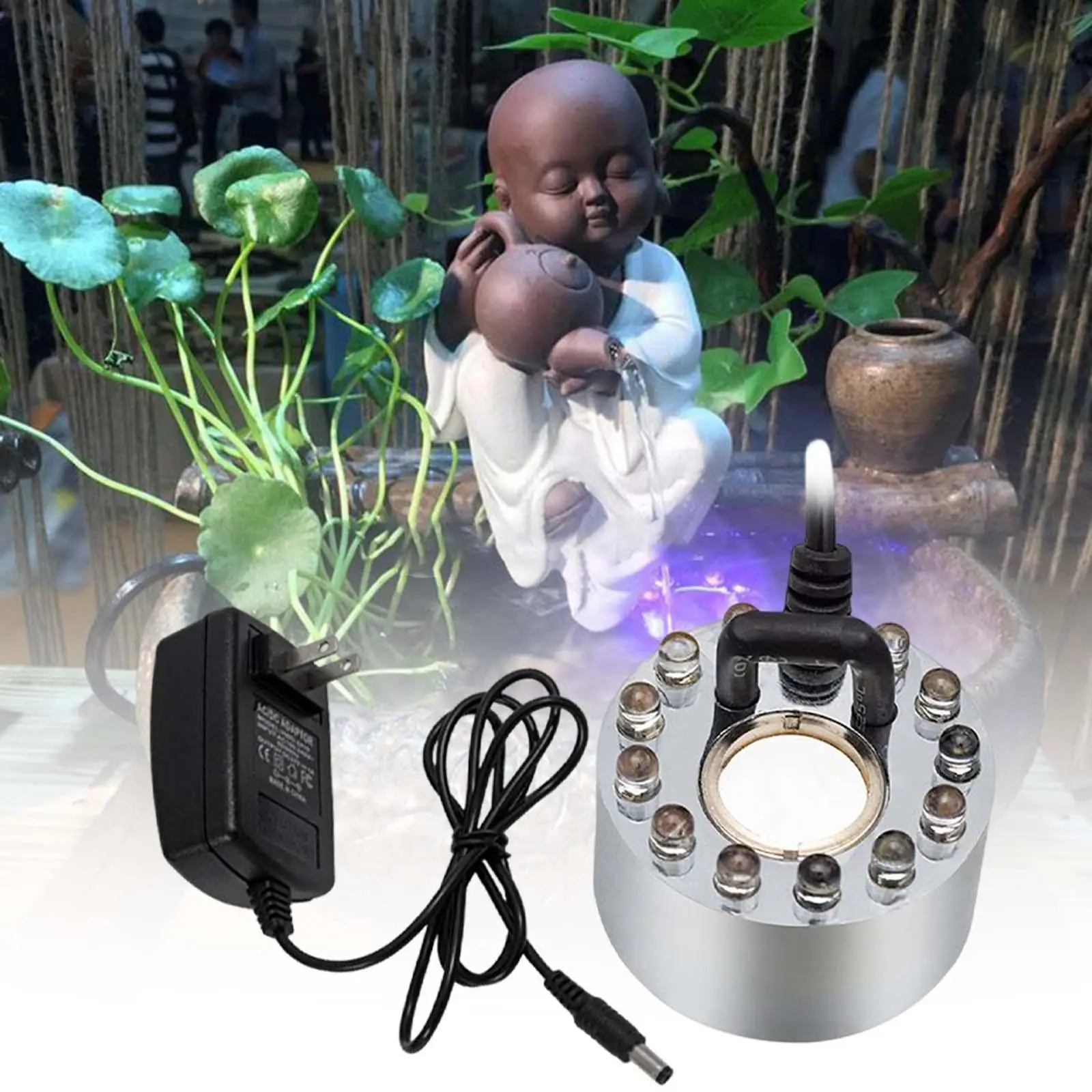 

Ultrasonic Mist Maker Fog Machine Humidifier Colorful Light 12 LED Large Fog Volume for Bonsai Pond Rockery Fountain Mister