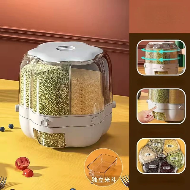 Kitchen Storage Container Large Food Storage Container 360° Rotating Rice Barrels Sealed Cereal Dispenser Rice Tank Grain Box 4