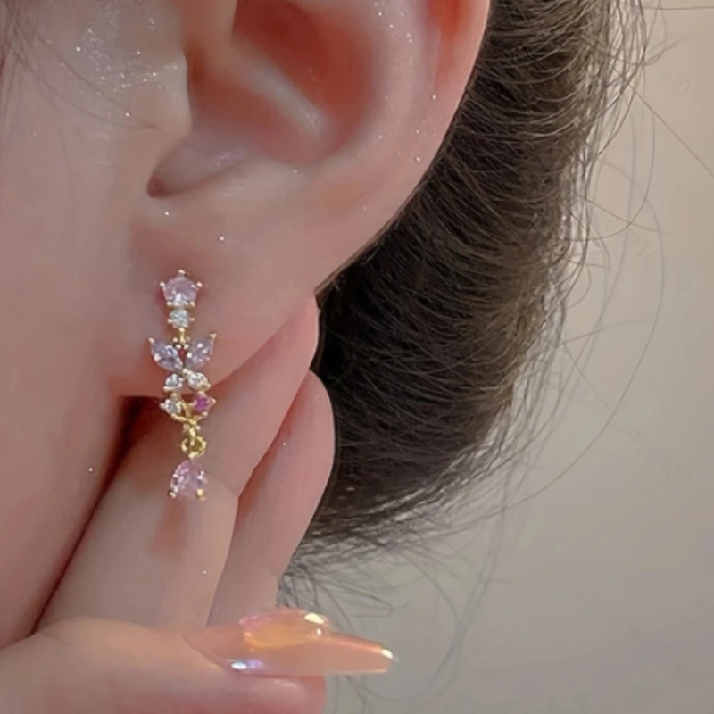 Изысканный роскошный блестящий комплект циркониевые цветы серьги-капли в форме