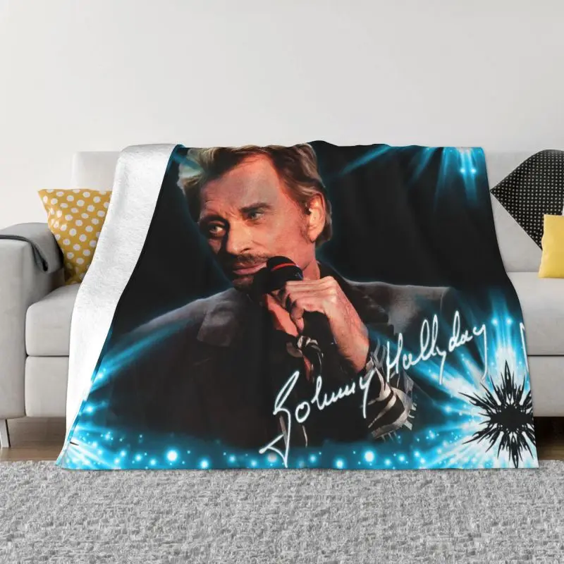 

Johnny Hallyday French Rock Sofa Fleece Throw Blanket Warm Flannel France Singer Blankets for Bed Travel Couch Bedspreads