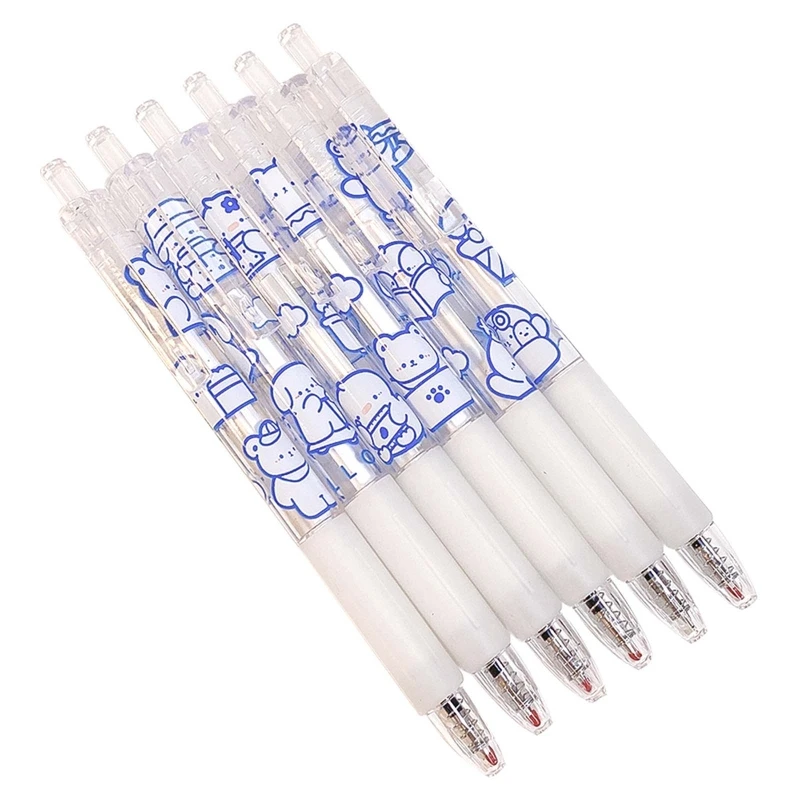 

6x Ins Cute Cartoon Gel Pens Retractable Quick Drying 0.5mm Black Ink School Stationery Office Supplies for Kid Student