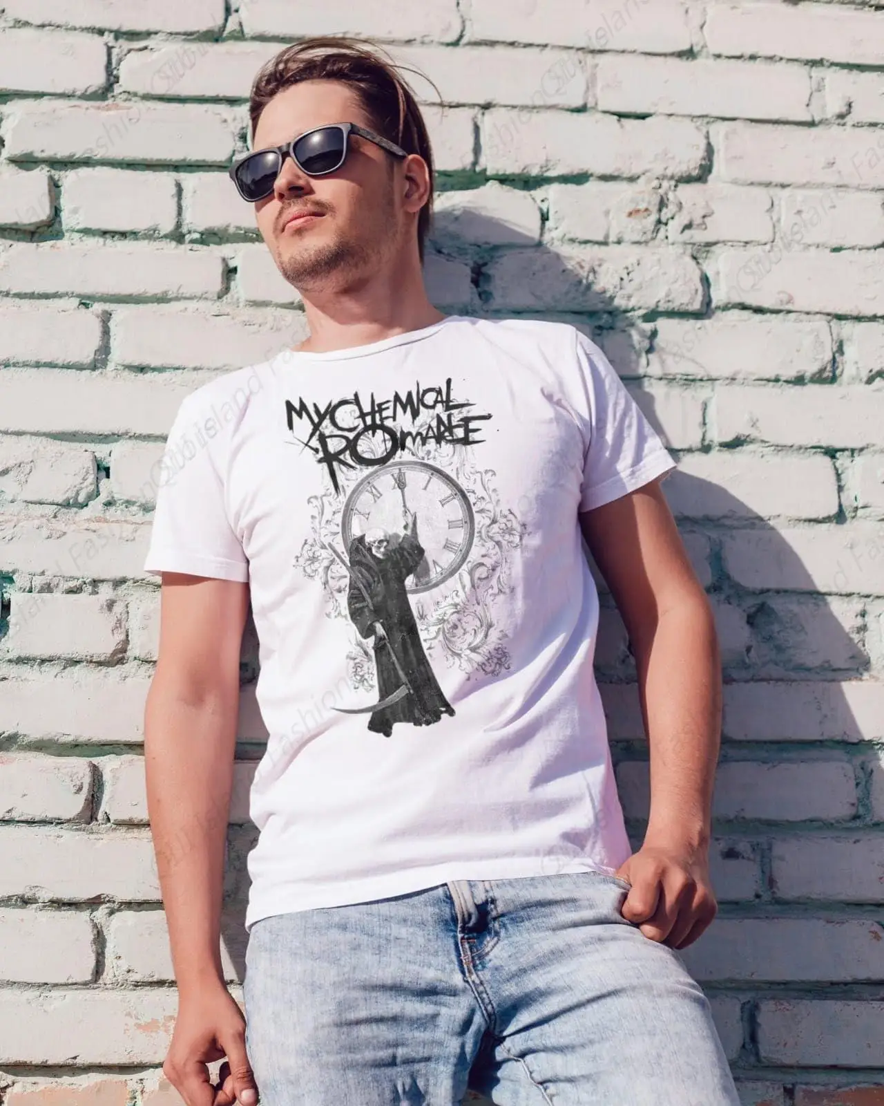 Фото My Chemical Romance Fire Time Мужская белая футболка с коротким рукавом Рок-музыка Винтажный стиль Графические футболки №3