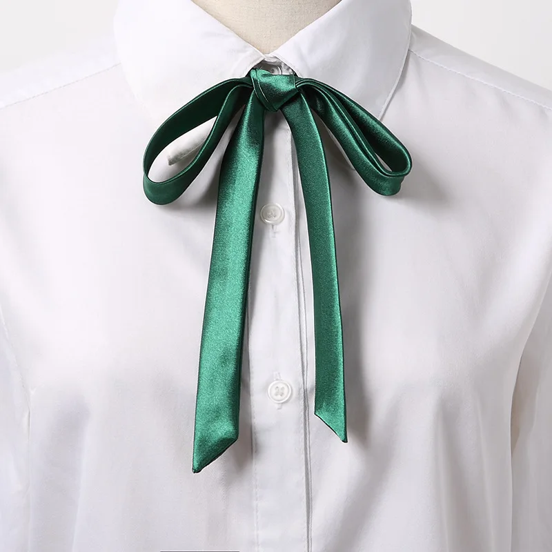 Thin Satin Bowtie Solid Color Girls Clothes Ornament Women Students Bowtie Vintage Elegant Ribbon Knot Shirt Accessory images - 6