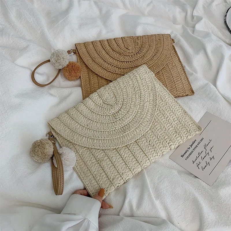 

B185 Summer Beach Shoulder Bag Women Girls Fashion Crossbody Envelope Bag Elegant Straw Handbag Clutch