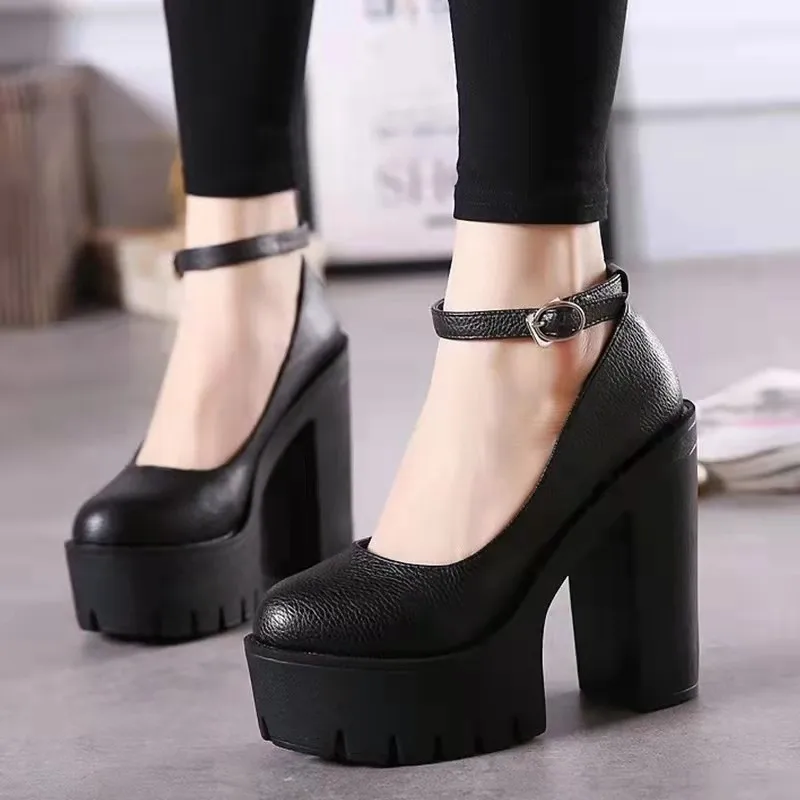 

2022 New Women's Pumps Spring Autumn Casual High Heels PU Shoes Party Sexy Ladies Thick Heels Platform Nightclub Pumps Plus Size
