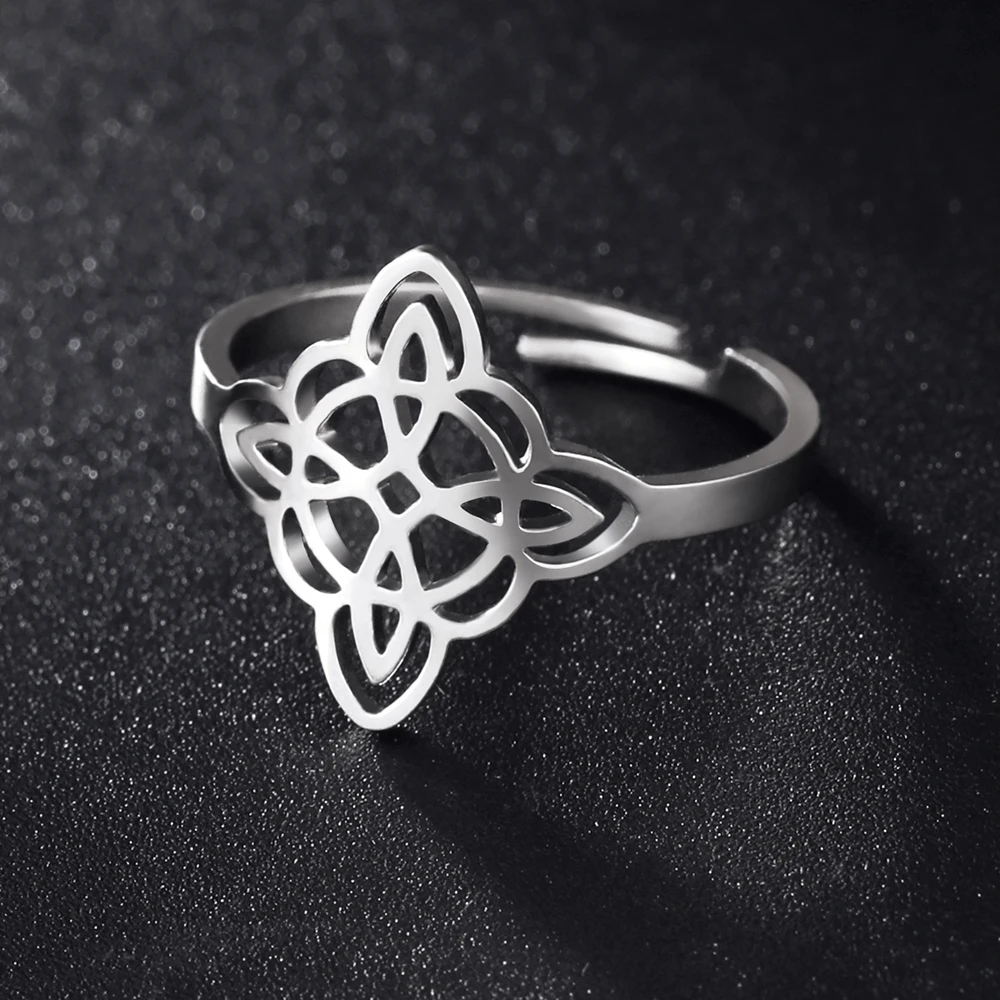 

LIKGREAT Witchcraft Witch Knot Ring Women Adjustable Finger Ring Stainless Steel Celtics Knot Cross Wiccan Amulet Jewelry Gift