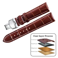 watchband 20mm 22mm universal calf genuine leather watch band with solid automatic butterfly buckle alligator grain watch strap