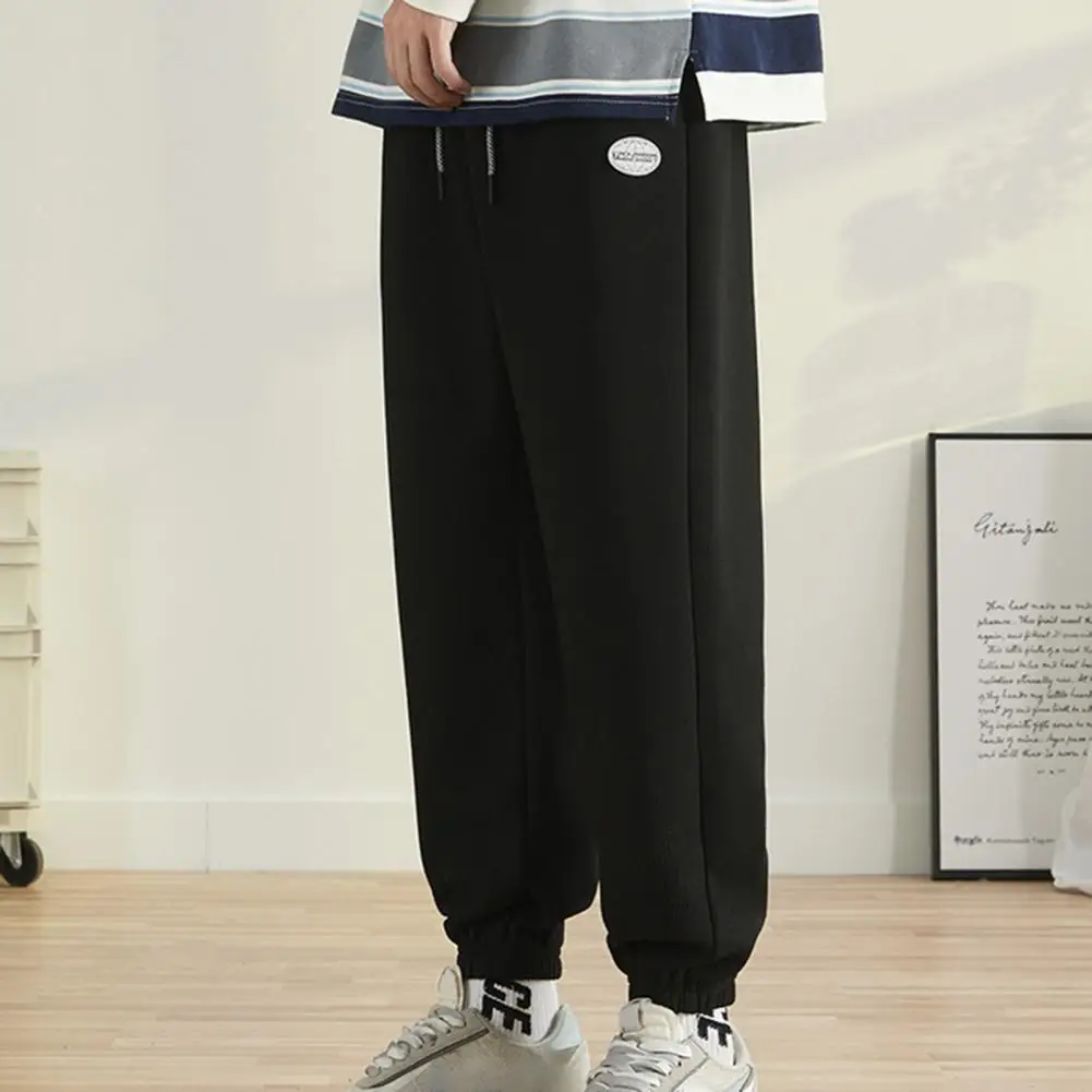 

Bottoms Trendy Relaxed Fit Ankle Tied Pants Korean Style Men Trousers Drawstring for Jogging