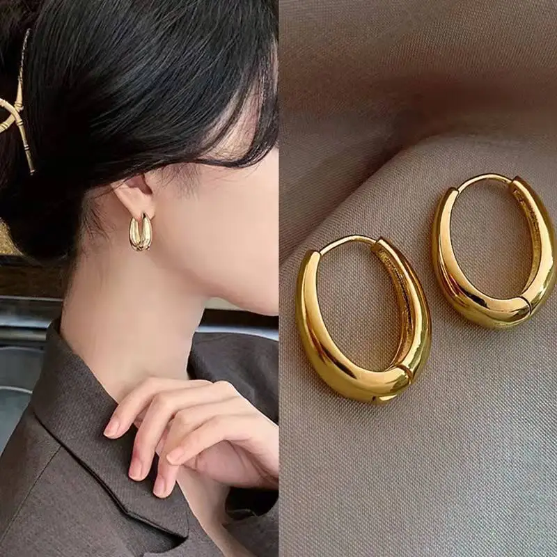 Retro Classic Copper Alloy Smooth Metal Hoop Earrings For Woman Fashion Korean Jewelry Temperament Girl's Daily Wear earrings