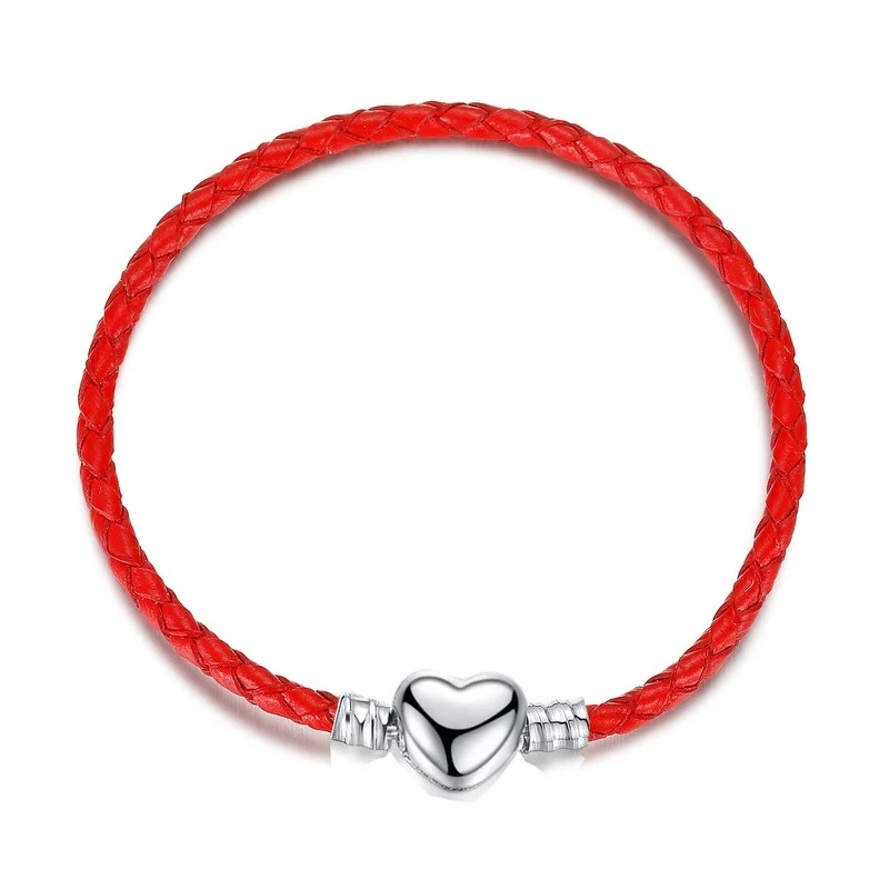 

2022 New Fashion Charm Original Love Button Braided Cowhide Rope Bracelet Fits The Original Pandora Ladies Beaded Bracelet