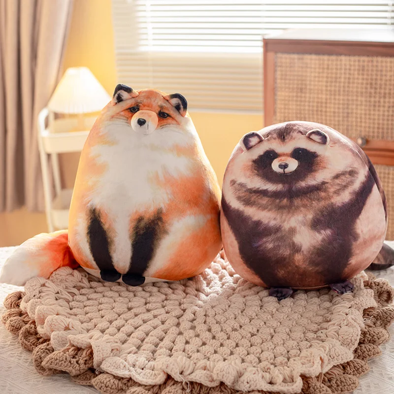 Simulation 3D Print Fox Cat Plush Throw Pillow Toy Cartoon Stuffed Animals Raccoon Plushies Doll Cushion Anime Soft Kids Toys