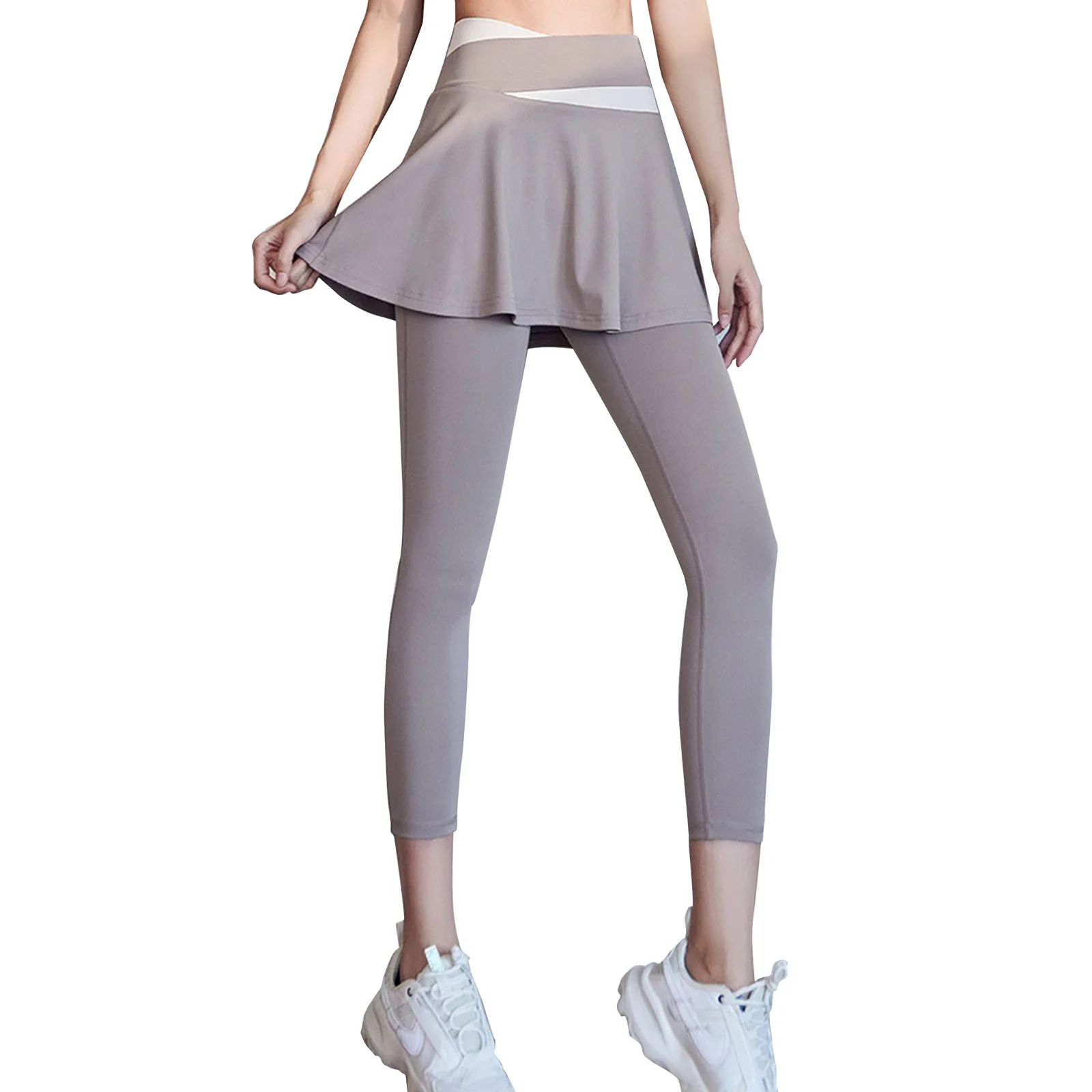 

Womens Gymnastic Yoga Cycling Clothing High Waist Stretchy Breathable Sport Pants with Attached Skirt Dance Running Gym Fitness