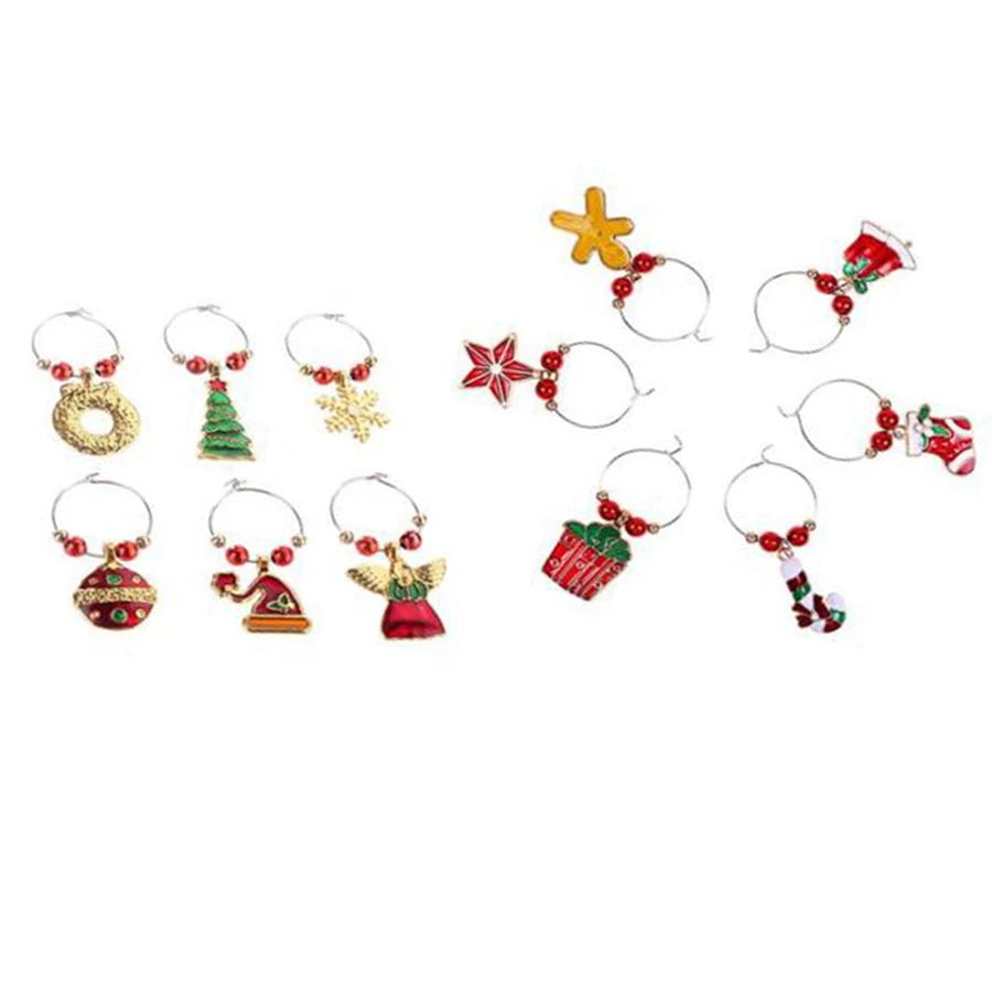

12-Pack Wine Glass Charms - Christmas Themed Wine Glass Markers, Wine Glass Tags, Drink Markers, Wine Favors