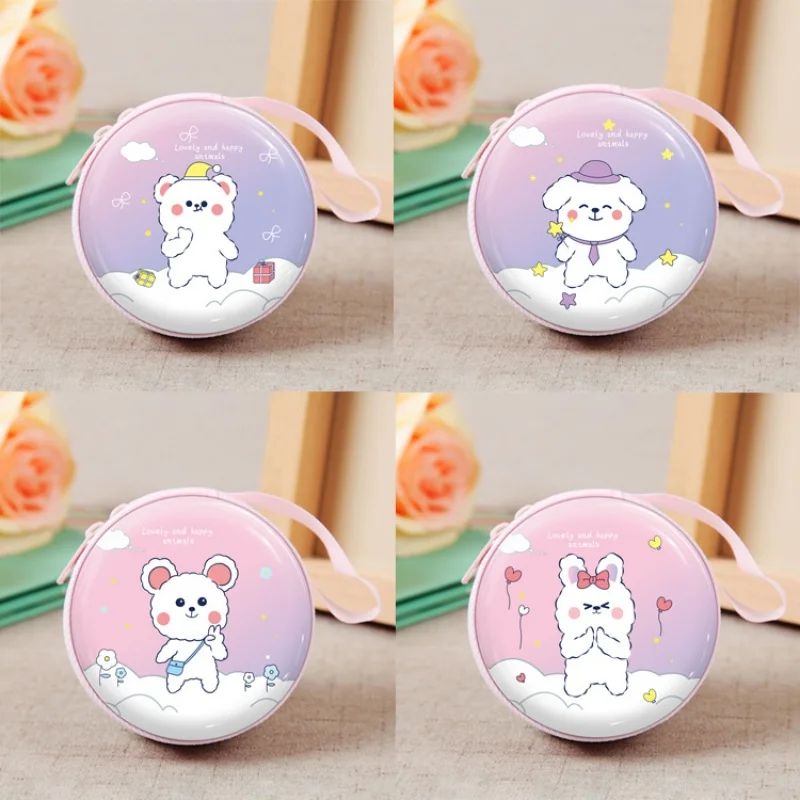 

New Cartoon Animal Coin Purse Zipper round Earphone Bag Tinplate Change Coin Bag Earrings Necklace Ring Storage Box