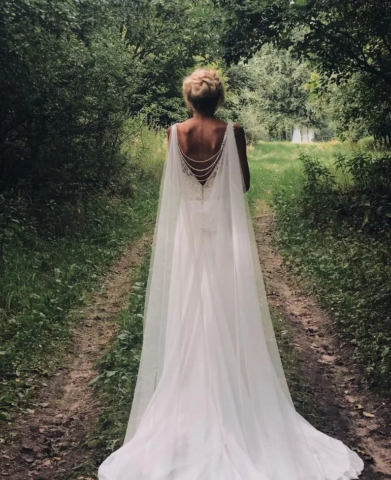 

Bridal Veils Wedding Cape - Veil Shoulder Back Necklace Modern