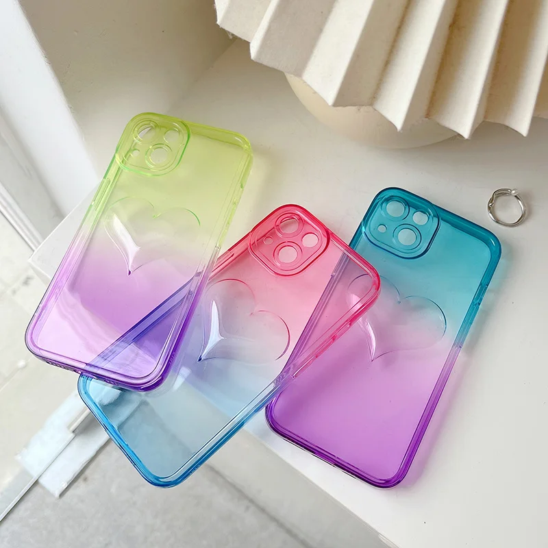 Прозрачный защитный чехол для IPhone 13 11 12 Pro Max с 3D градиентом и любовным сердечником