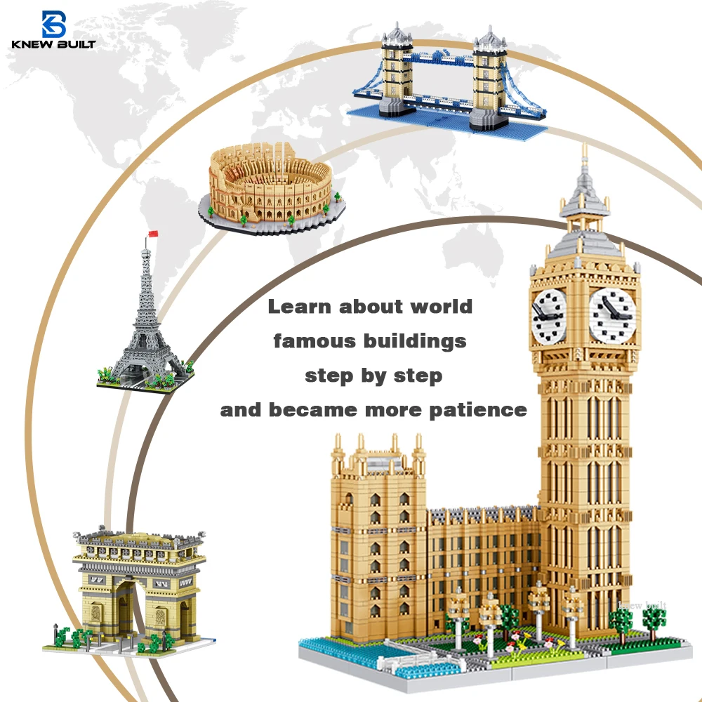 

Конструктор Big Ben с микроблоками для взрослых, набор игрушек для архитектуры, Триумфальная арка, Лувр, Эйфелева лампа