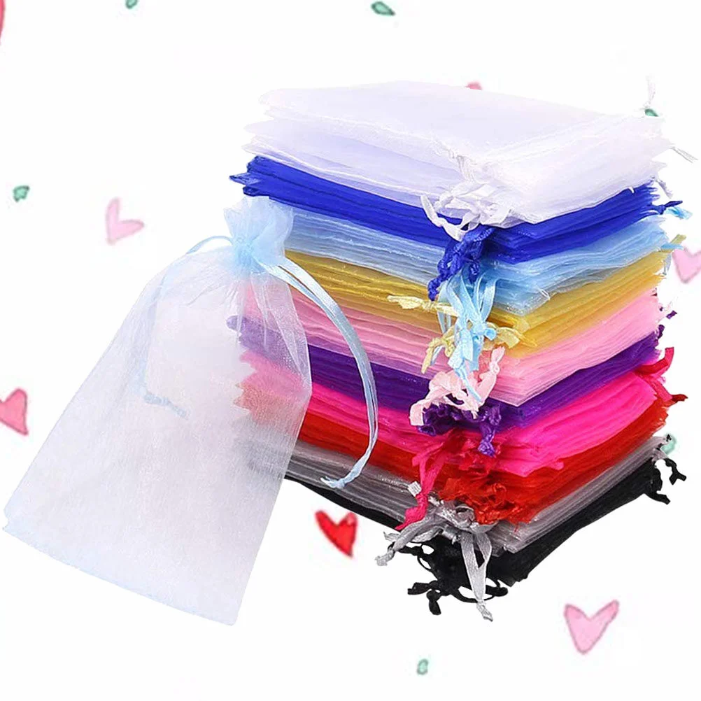 

Organza Drawstring Bags Transparent Plain Color Jewelry Storage Pouches Gift Packing Bags 100Pcs ( Ten Mixed Colors Delivery )