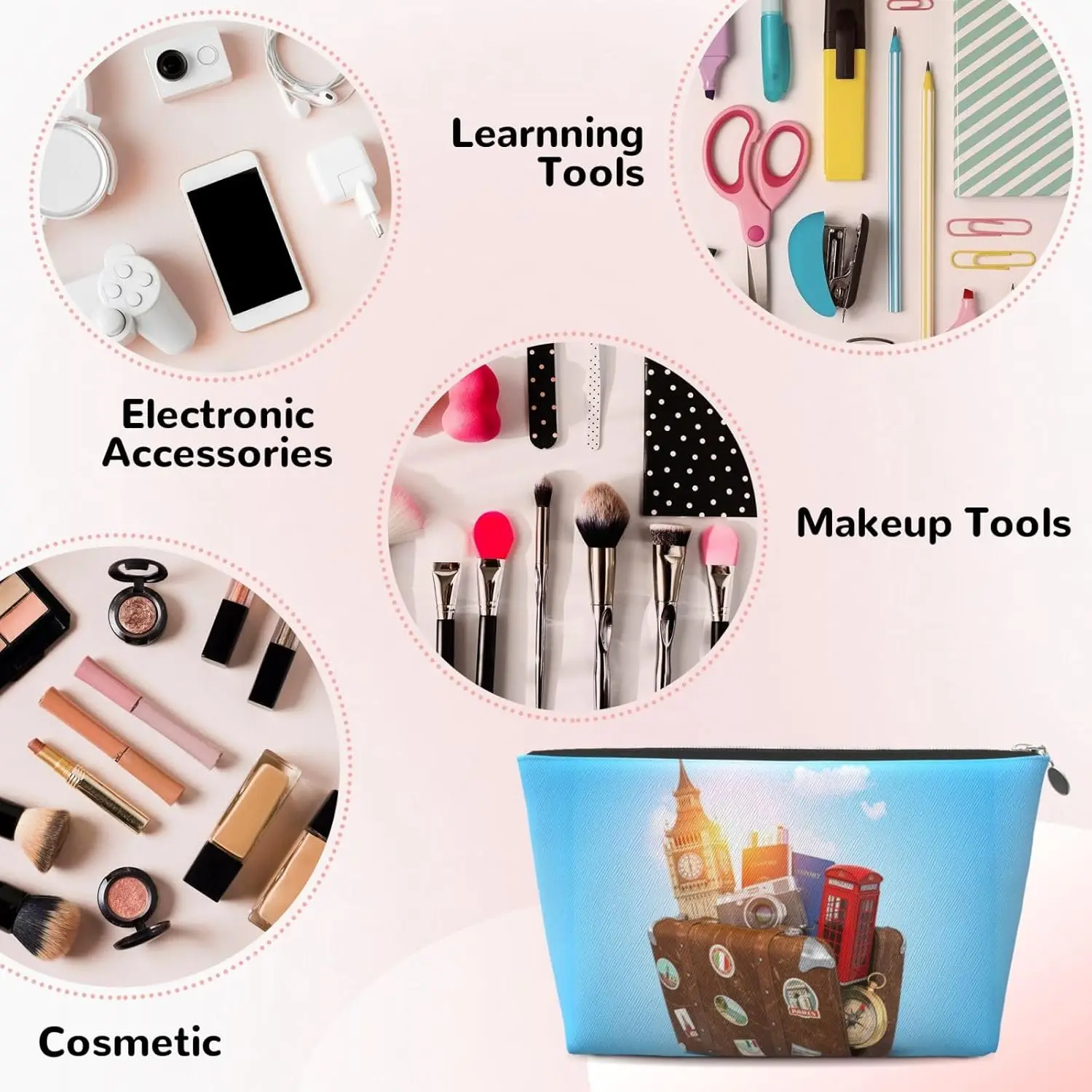 Косметичка Trip to London женские дорожные туалетные принадлежности кожаная