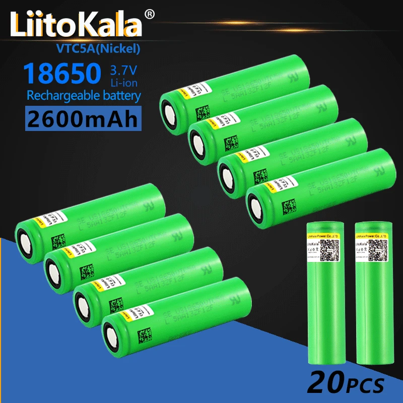 

20PCS LiitoKala VTC5A 18650 2600mAh battery Li-ion Lithium Battery high Capacity 2600mAh For Flashlight headlight batteries