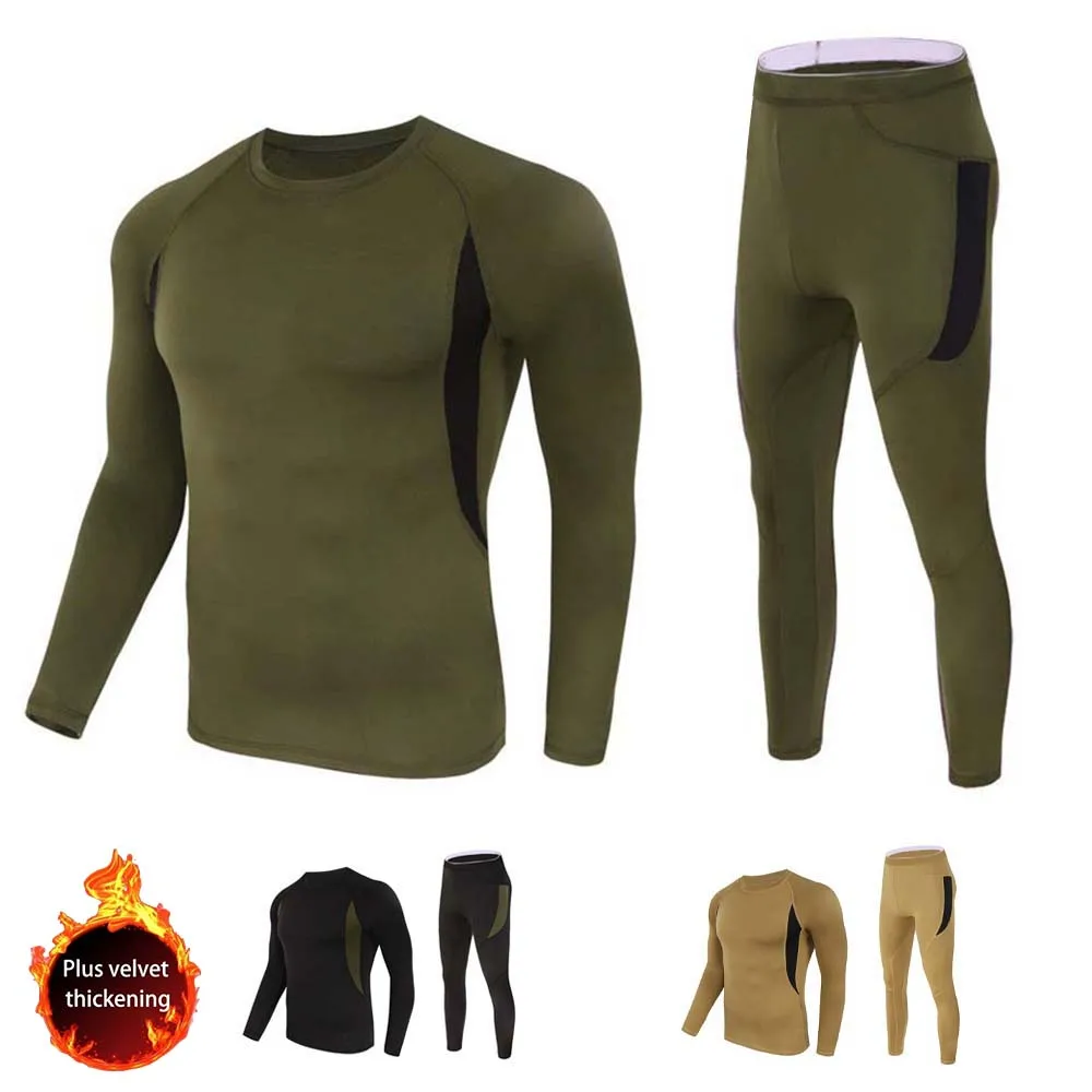 

Winter Fleece Thermal underwear Suit Men Fitness clothing Long shirt Leggings Warm Base layer Sport suit Compression Sportswear