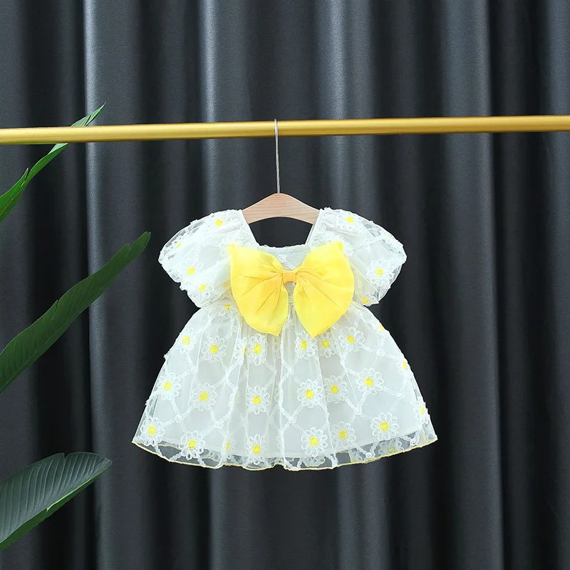 Baby Dress Girl Short Sleeve Lace Tutu Princess Birthday Dress Girl Baby 0-36M Dress Bowknot Casual Girl Top Children's Clothing