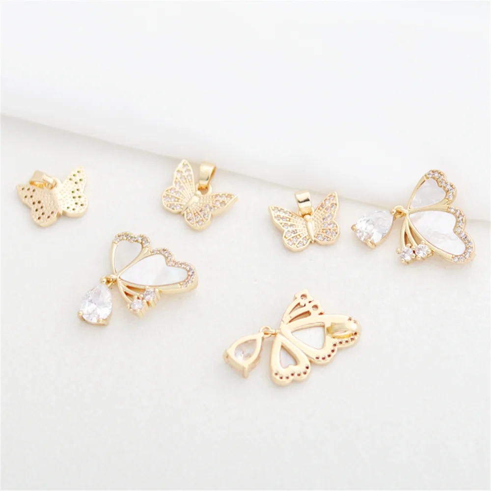 

14k clad gold inlay zirconia paste shell butterfly hanging drop 20*14mm pendant diy jewelry accessories pendant