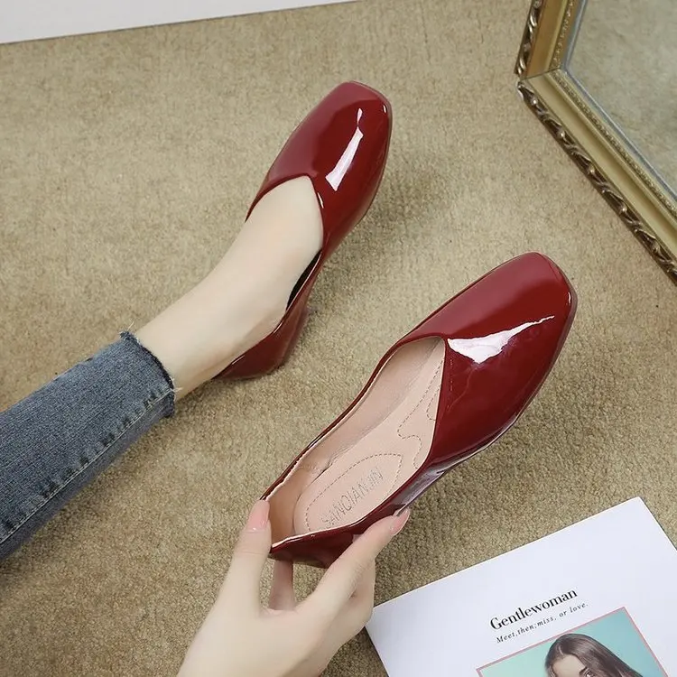 

2022 Ladies Flats Ladies Loafers Platform Colorblock Pumps Casual Square Toe Black/Burgundy/Beige Ladies Plus Size Flats