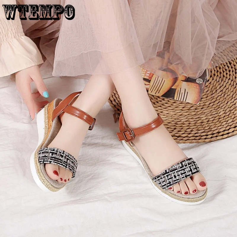 WTEMPO Shoes for Women Fashion Ankle Strap Buckle Women's Sandals Summer Platform Casual Sandals Wedge Shoes Ladies Dropshipping