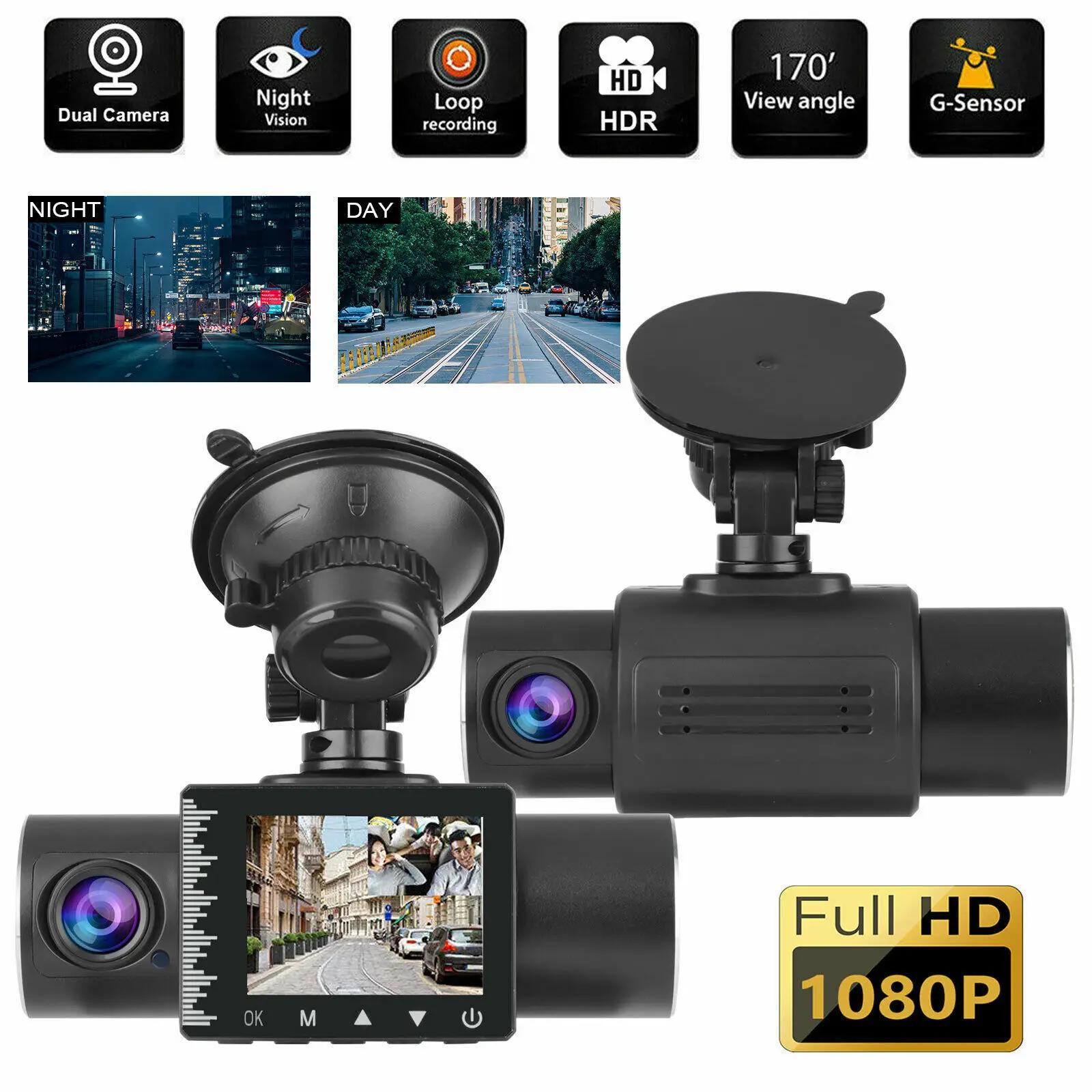 Купи Car DVR Dash Cam Vehicle Camera 1080P Full HD Auto Video Recorder Parking Monitor Front And Inside Camera Night Vision G-sensor за 3,283 рублей в магазине AliExpress