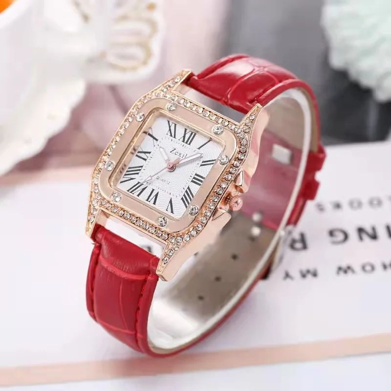 

SMVPFashionable casual ladies watch spot set auger ms Roman square watch women watch female skin with table trill