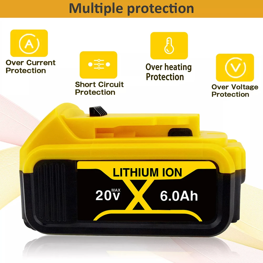 20 в, подходит для сменных литий-ионных батарей Dewalt DCB200 20 в 6 Ач/8 Ач/12 Ач, совместимых с электроинструментом 18 в, 18650 литий-ионных батарей