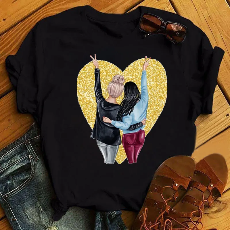 

Women's Best friends casual printed tops, Women harajuku T-shirts, women's round neck T-shirts