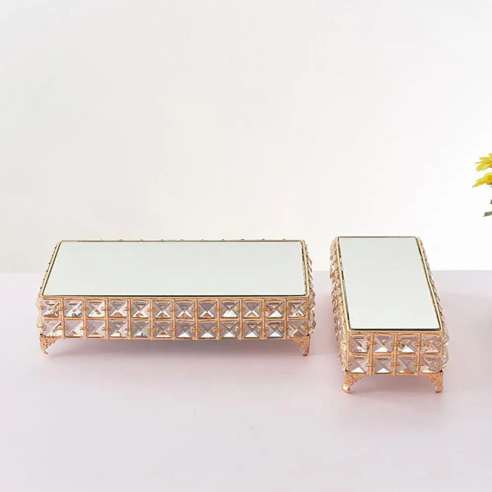 

Cake Tray Non-slip Wedding Prop Fine Workmanship Bling Faux Crystal Metal Mirror Dessert Stand Fruit Tray for Table