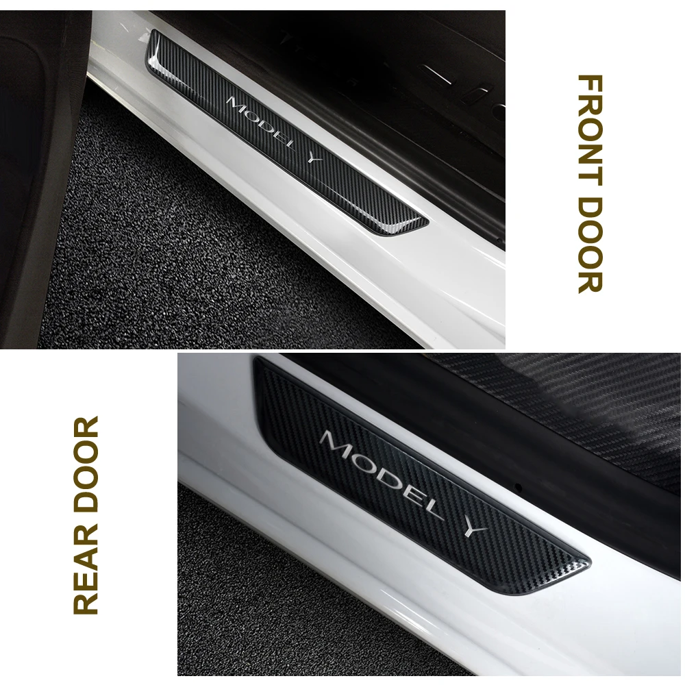 Фото Светодиодные накладки на пороги для Tesla Model Y/3 Juniper YL с подсветкой, светящиеся приветственные педали, противоскользящие пороги, беспроводные. №3