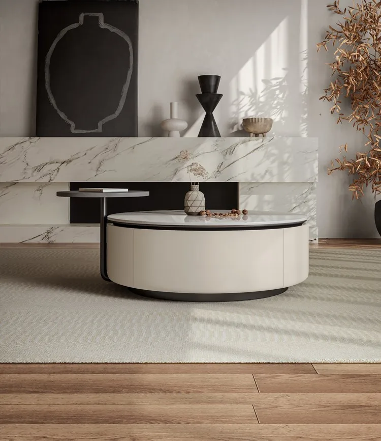

Кофейный столик в итальянском минималистичном стиле, домашний размер для гостиной, современный минималистичный круглый кофейный столик
