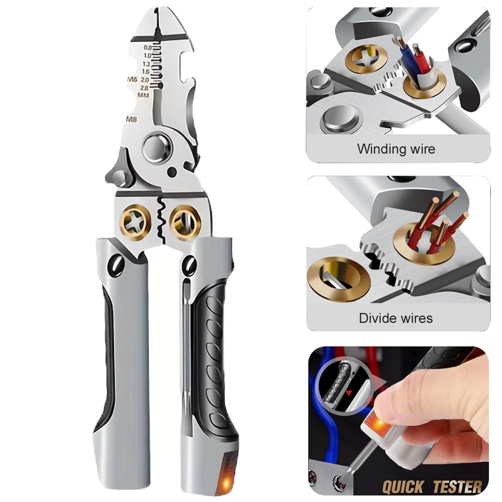 

7-дюймовый универсальный инструмент для зачистки проводов с электрической ручкой-тестером, профессиональные плоскогубцы, щипцы, кабельный резак, инструмент для обслуживания проволоки