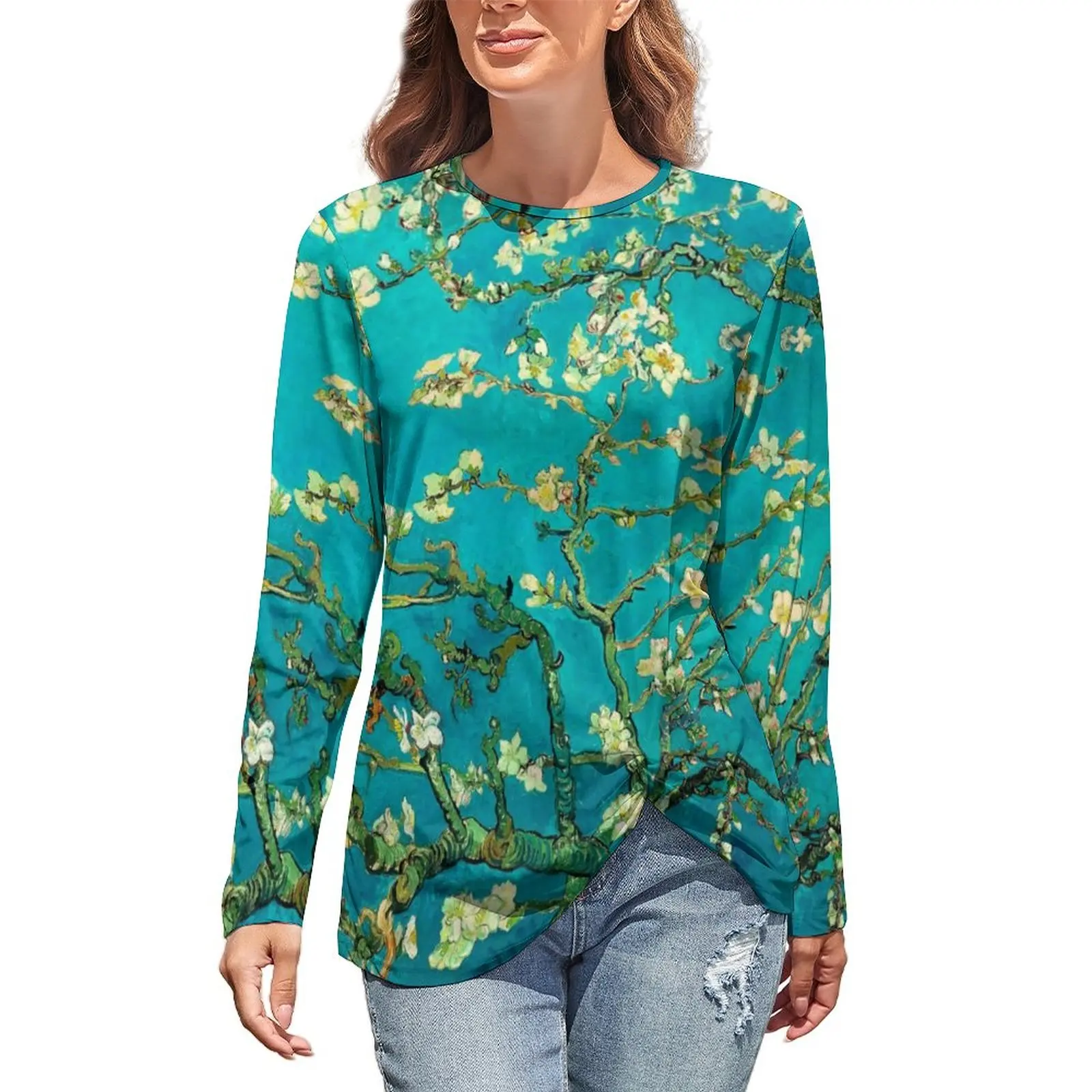 

Van Gogh T-Shirt Almond Tree Floral Art Trendy Long-Sleeve T-Shirts Classic Oversized Tees Female Graphic Clothing Birthday Gift