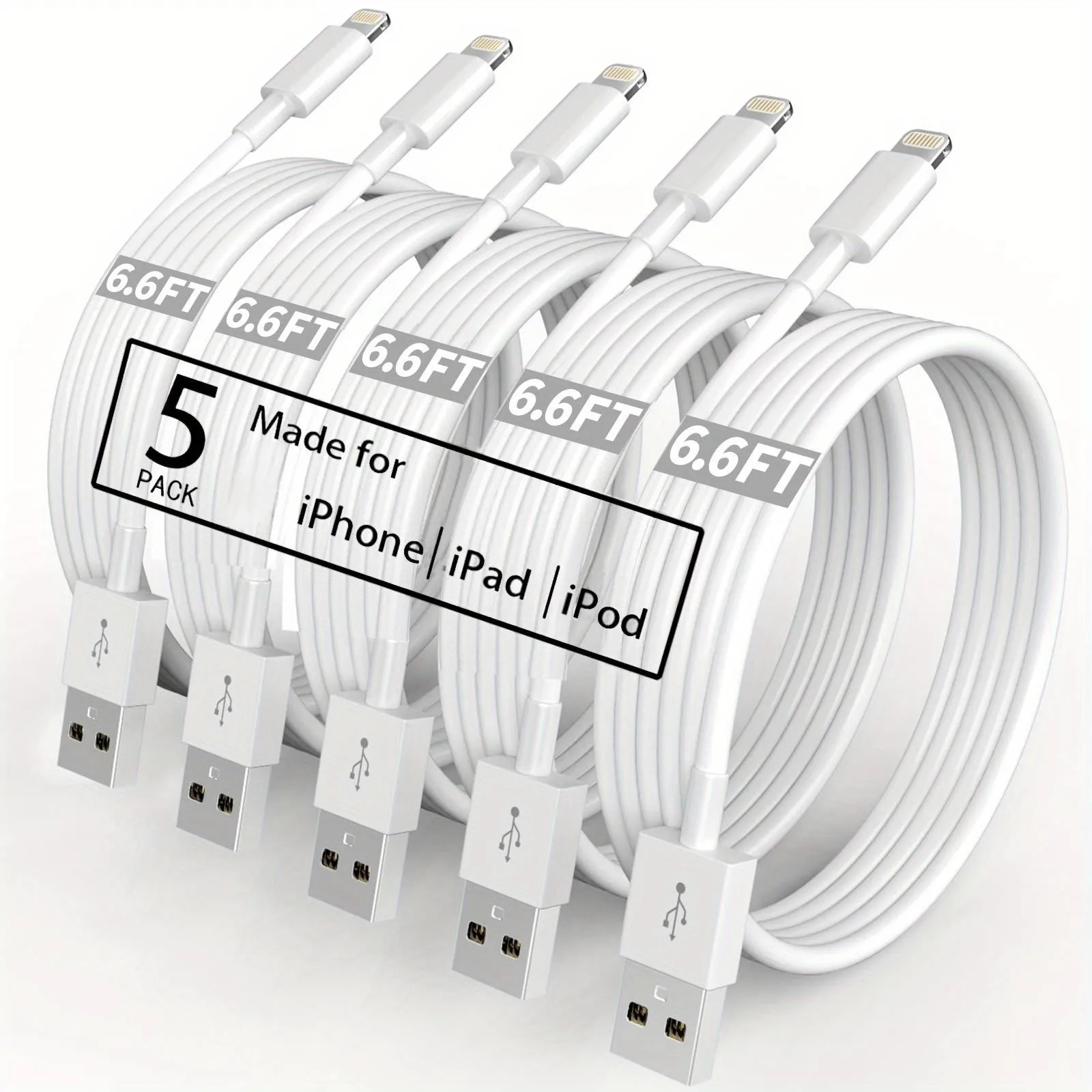 iPhone Chargers  5 Pack 6.6FT [Apple MFi Certified] USB A to Lightning Cable Fast Charging for iPhone Charger Cables USB-C Cable For iPhone 14 13 