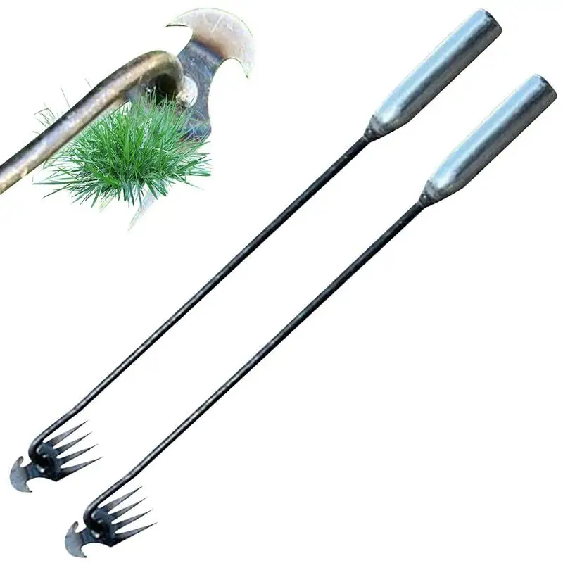 

Stainless Steel Weeder Stainless Steel Grass Hand Remover With 4 Tines Gardening Hand Tools For Removing Deep-Rooted Grass For