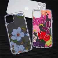 floral flower art design phone case transparent soft for iphone 12 11 13 7 8 6 s plus x xs xr pro max mini