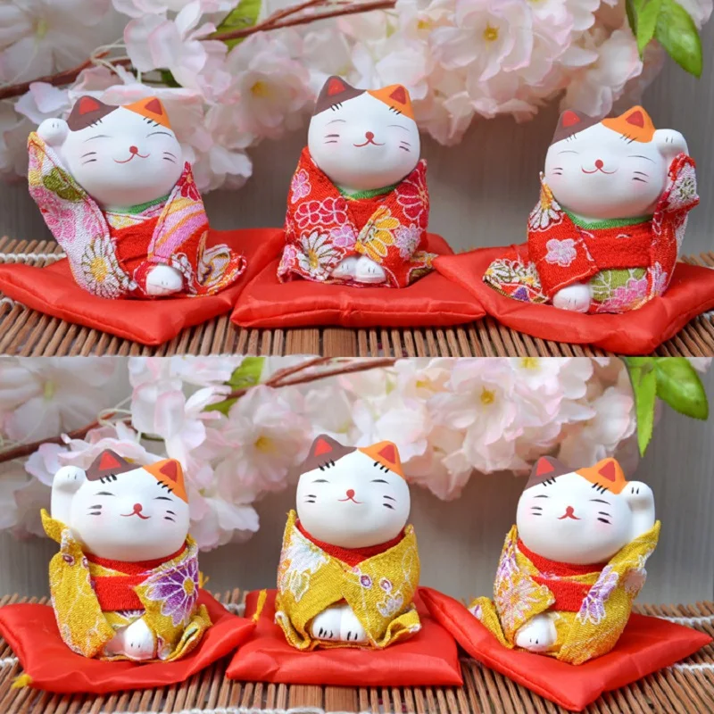 

Mini Cute Japanese Kimono Lucky Cat Ornament Small Wedding Gift Decoration